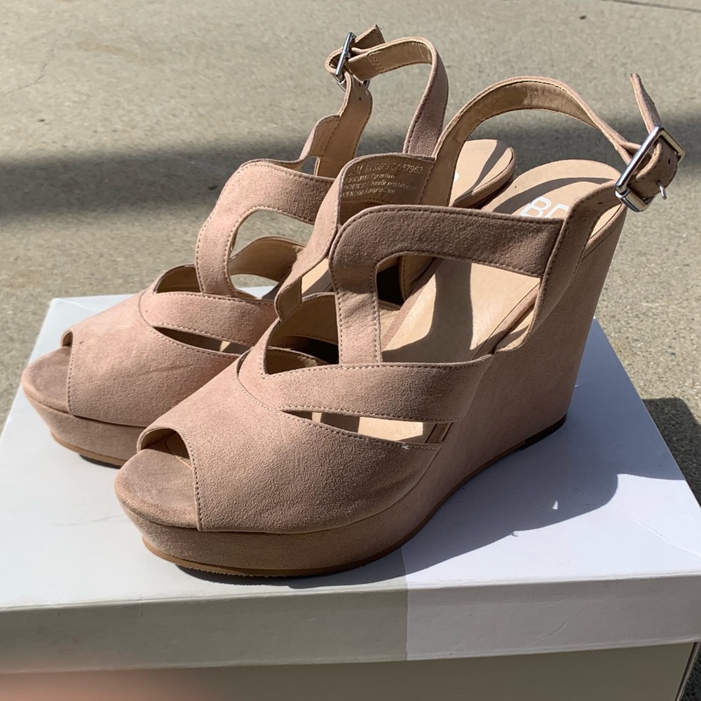 BP Nude Suede Sandal Wedges size 7.5